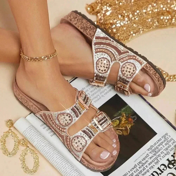 Brown Boho Women's Flat Sandals - Picture 3 of 5